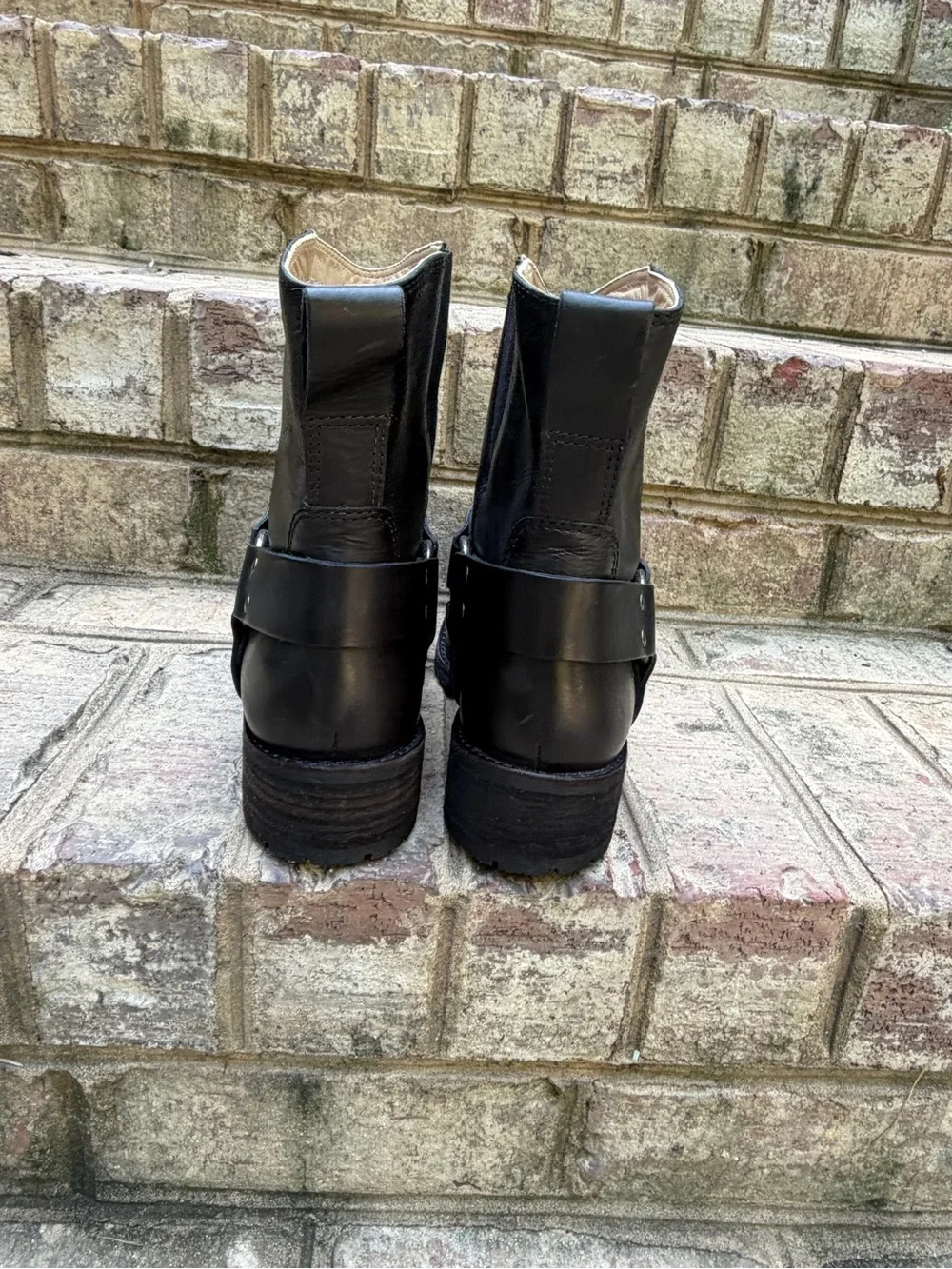Vintage L.L.Bean Black Leather Harness Moto Boots 6W Deadstock